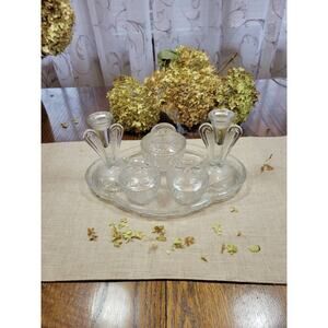 Vintage Dresser Set, Bagley Rutland Clear Glass, Art Deco Style, Vanity Decor